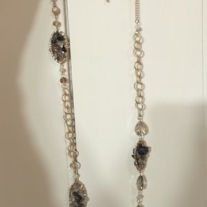 Vintage gold tone 34" necklace with beige and brown beads